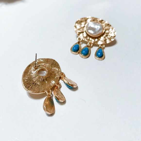 Stone drop pearl dangle earrings N302 - Picture 4 of 5